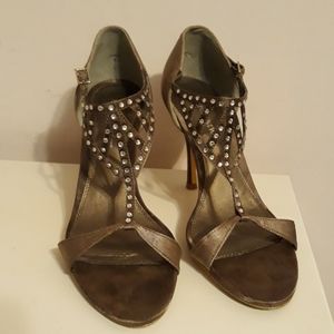 Taupe rhinestoned sandals